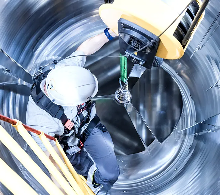 Person entering a large vessel